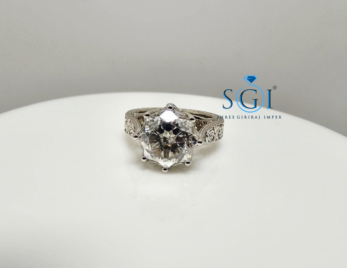 10mm Round 4.10 Ct White Moissanite Antique Diamond Silver Ring | Elegant Vintage Jewelry Design