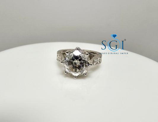 10mm Round 4.10 Ct White Moissanite Antique Diamond Silver Ring | Elegant Vintage Jewelry Design