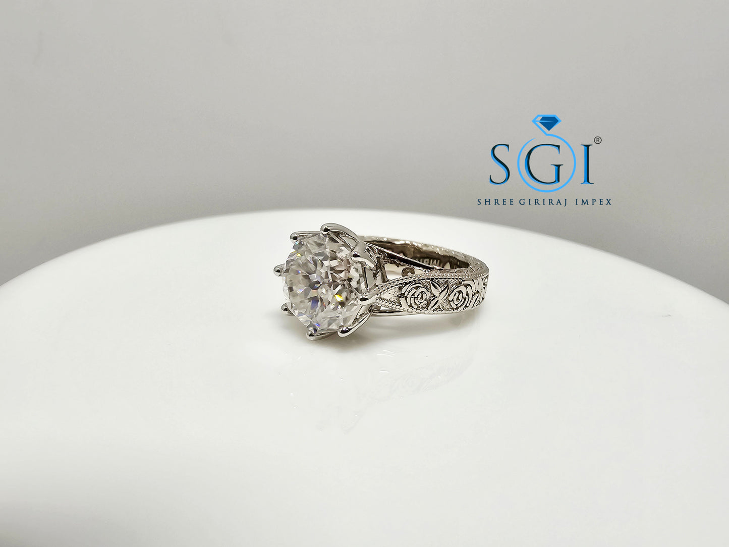 10mm Round 4.10 Ct White Moissanite Antique Diamond Silver Ring | Elegant Vintage Jewelry Design