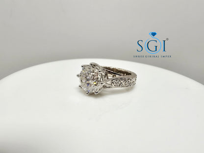 10mm Round 4.10 Ct White Moissanite Antique Diamond Silver Ring | Elegant Vintage Jewelry Design