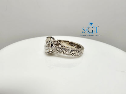 10mm Round 4.10 Ct White Moissanite Antique Diamond Silver Ring | Elegant Vintage Jewelry Design