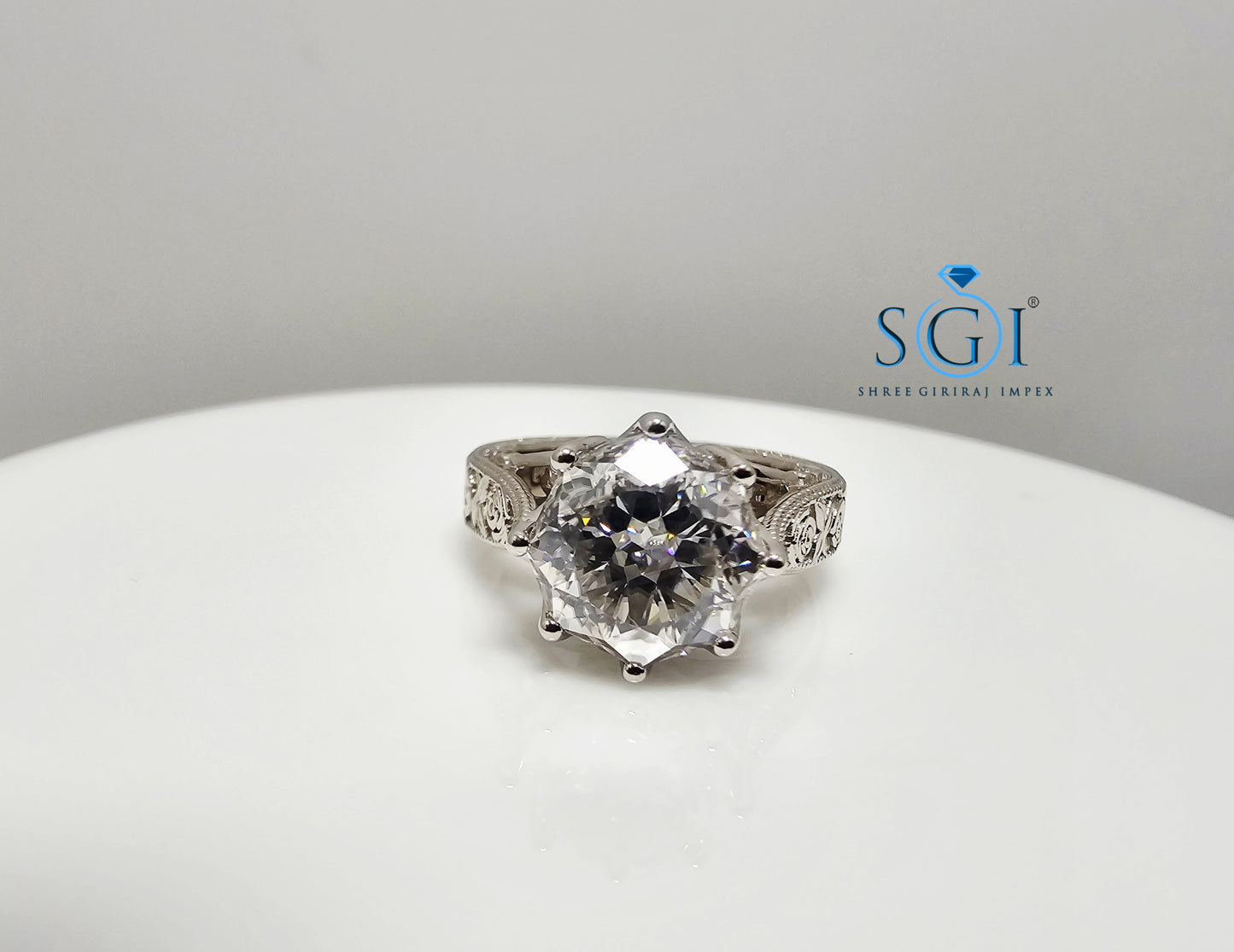 10mm Round 4.10 Ct White Moissanite Antique Diamond Silver Ring | Elegant Vintage Jewelry Design