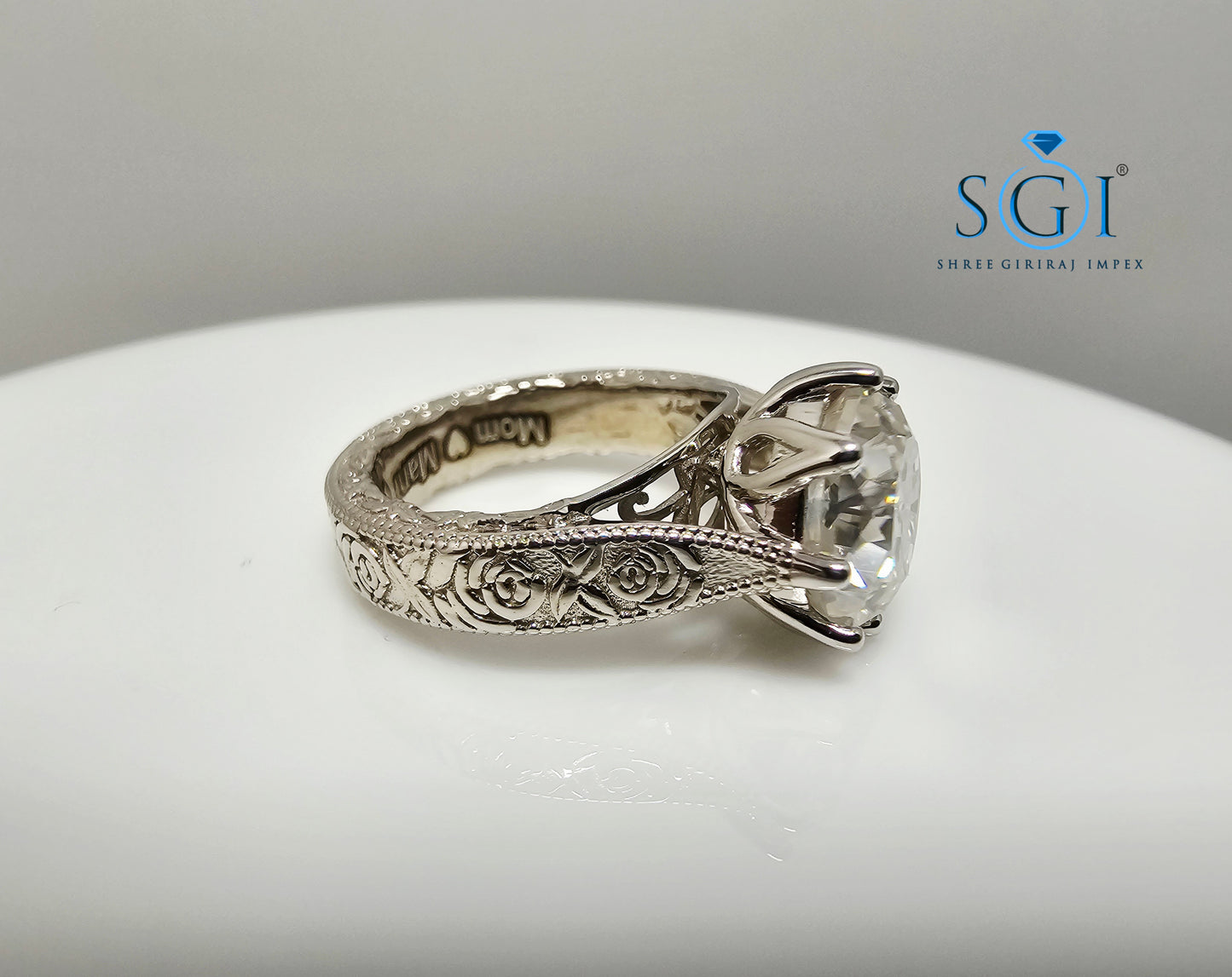 10mm Round 4.10 Ct White Moissanite Antique Diamond Silver Ring | Elegant Vintage Jewelry Design