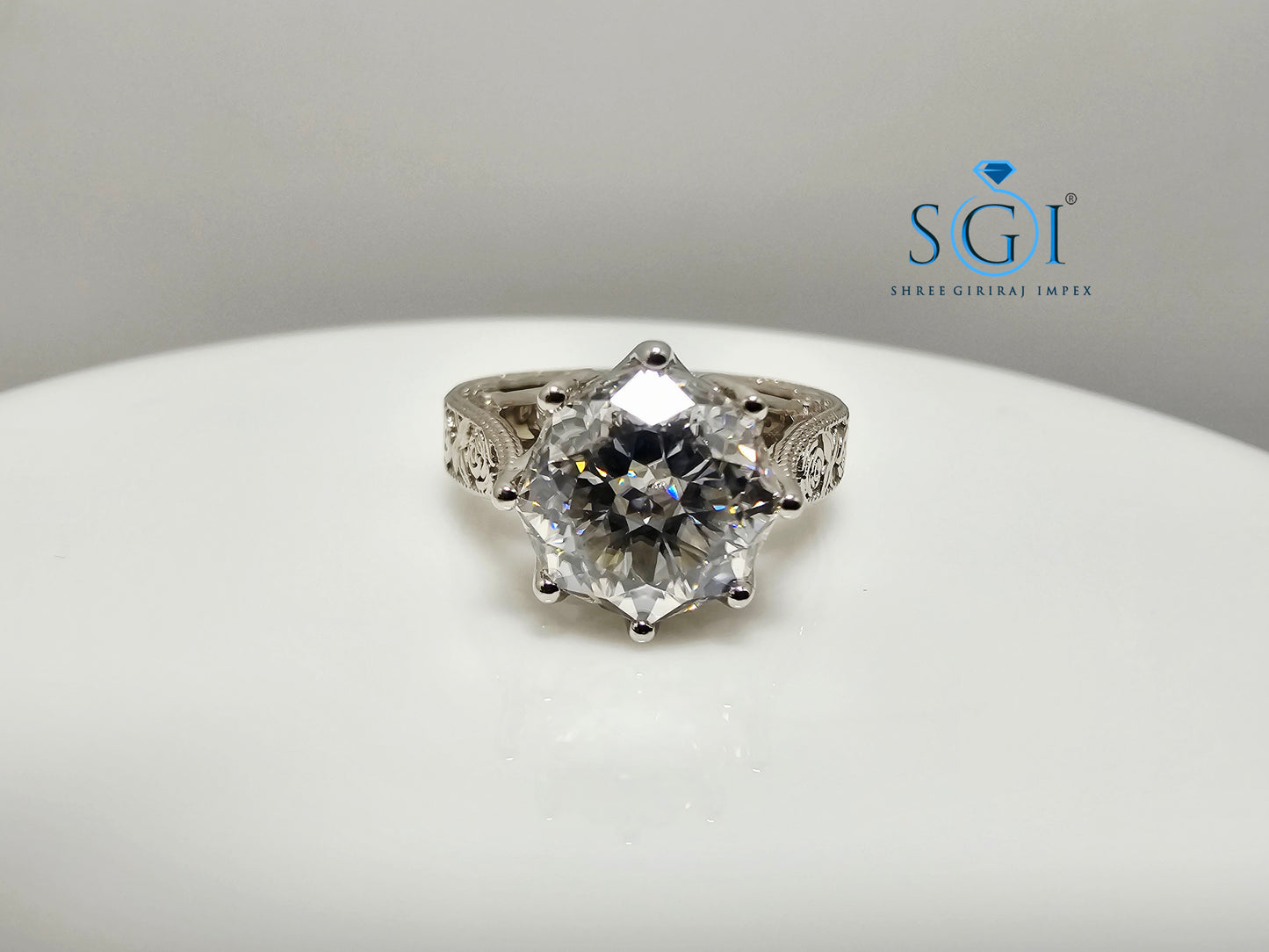 10mm Round 4.10 Ct White Moissanite Antique Diamond Silver Ring | Elegant Vintage Jewelry Design