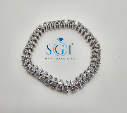 Premium Silver Bracelet – 22ctw with 4×6mm Oval Stones & Side Accents