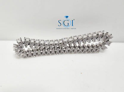 Premium Silver Bracelet – 22ctw with 4×6mm Oval Stones & Side Accents