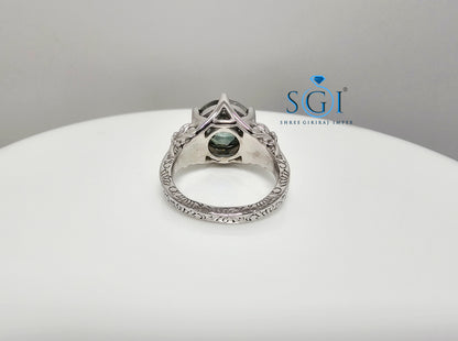 Antique-Style Silver Ring Featuring 4ct Green Jubilee Cut Moissanite (10mm)