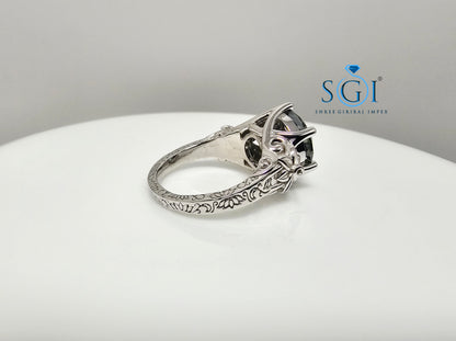 Antique-Style Silver Ring Featuring 4ct Green Jubilee Cut Moissanite (10mm)