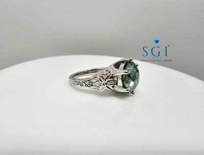 Antique-Style Silver Ring Featuring 4ct Green Jubilee Cut Moissanite (10mm)