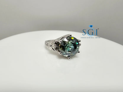 Antique-Style Silver Ring Featuring 4ct Green Jubilee Cut Moissanite (10mm)