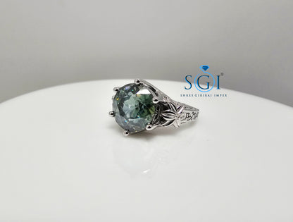 Antique-Style Silver Ring Featuring 4ct Green Jubilee Cut Moissanite (10mm)