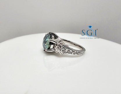 Antique-Style Silver Ring Featuring 4ct Green Jubilee Cut Moissanite (10mm)