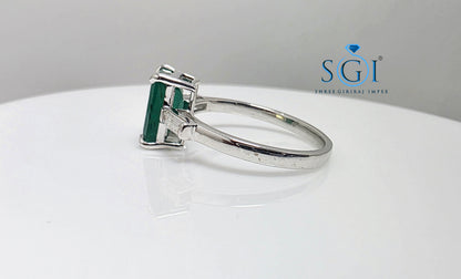 Premium 2 Ct Panna (Natural Emerald) & Moissanite Baguette Three Stone Astrology Ring