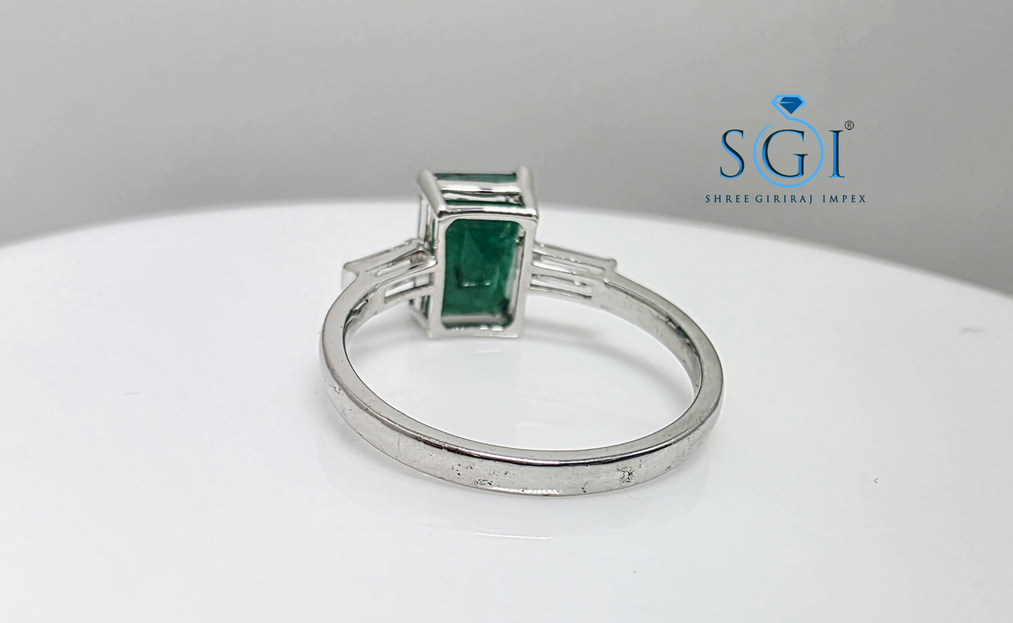 Premium 2 Ct Panna (Natural Emerald) & Moissanite Baguette Three Stone Astrology Ring