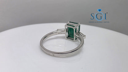 Premium 2 Ct Panna (Natural Emerald) & Moissanite Baguette Three Stone Astrology Ring