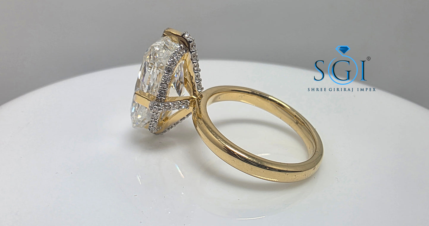 Exquisite 10 Carat Cushion Cut Lab Grown Diamond Engagement Ring | 18k Gold Hidden Halo Masterpiece