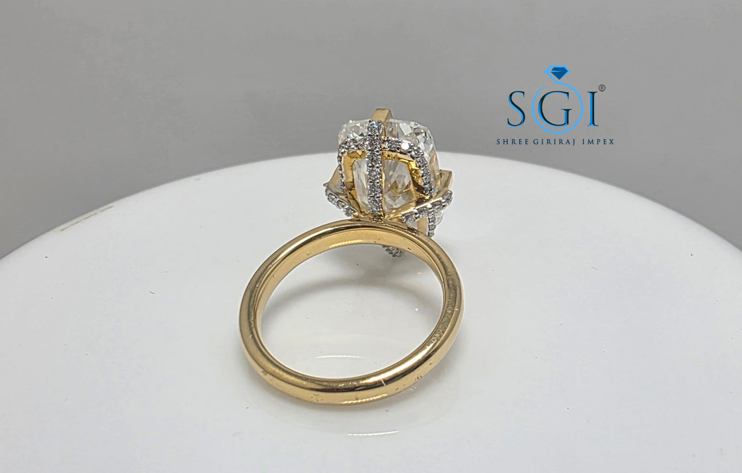 Exquisite 10 Carat Cushion Cut Lab Grown Diamond Engagement Ring | 18k Gold Hidden Halo Masterpiece