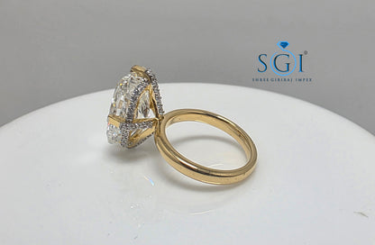 Exquisite 10 Carat Cushion Cut Lab Grown Diamond Engagement Ring | 18k Gold Hidden Halo Masterpiece
