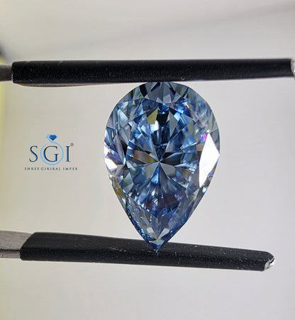 5 Carat Vivid Blue Moissanite Pear Cut 14.50×9.50mm | Premium Lab-Created Teal Blue Gemstone
