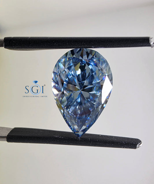 5 Carat Vivid Blue Moissanite Pear Cut 14.50×9.50mm | Premium Lab-Created Teal Blue Gemstone