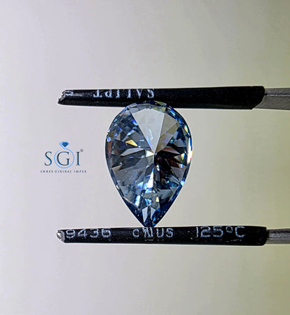 5 Carat Vivid Blue Moissanite Pear Cut 14.50×9.50mm | Premium Lab-Created Teal Blue Gemstone