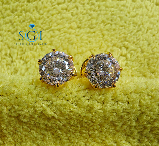 Exquisite 8mm Portuguese Cut Moissanite Solitaire Earrings | 3.75ct 14k Gold Studs for Her