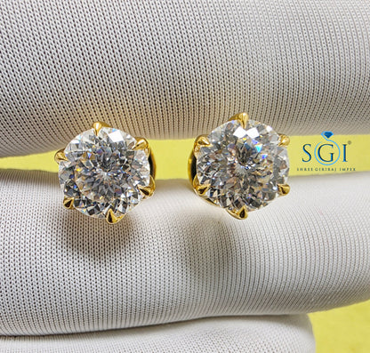 Exquisite 8mm Portuguese Cut Moissanite Solitaire Earrings | 3.75ct 14k Gold Studs for Her