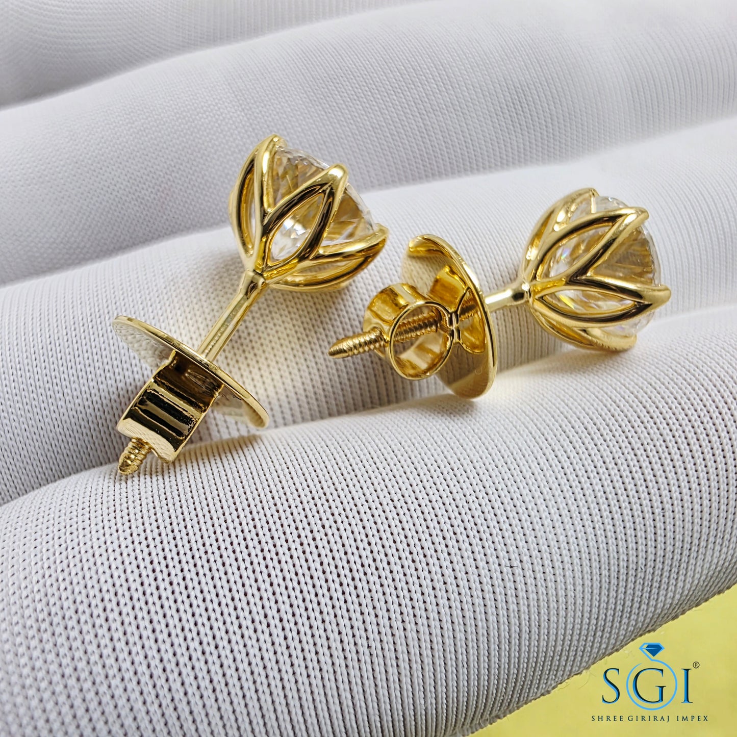 Exquisite 8mm Portuguese Cut Moissanite Solitaire Earrings | 3.75ct 14k Gold Studs for Her