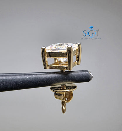 1Ct Princess Shape Lab Grown Diamond Men's Single Stud Earring in 14K Yellow Gold | Luxury Solitaire Ear Stud for Men | IGI Certified Diamond Jewelry