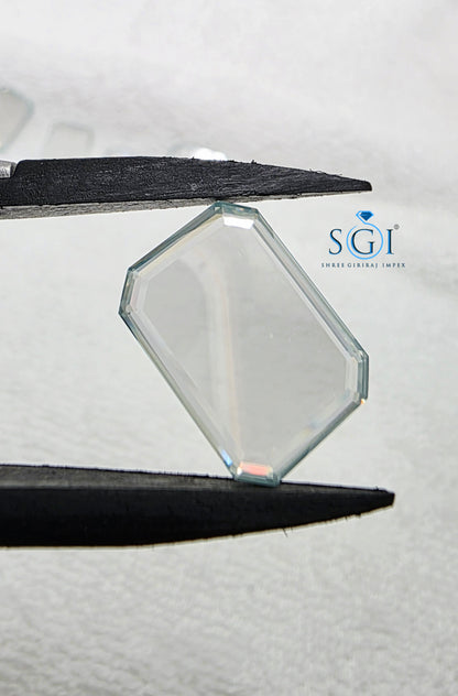 12CT Aqua Blue Portrait Cut Moissanite - Flat Surface Tablet for God Image & Custom Engraving