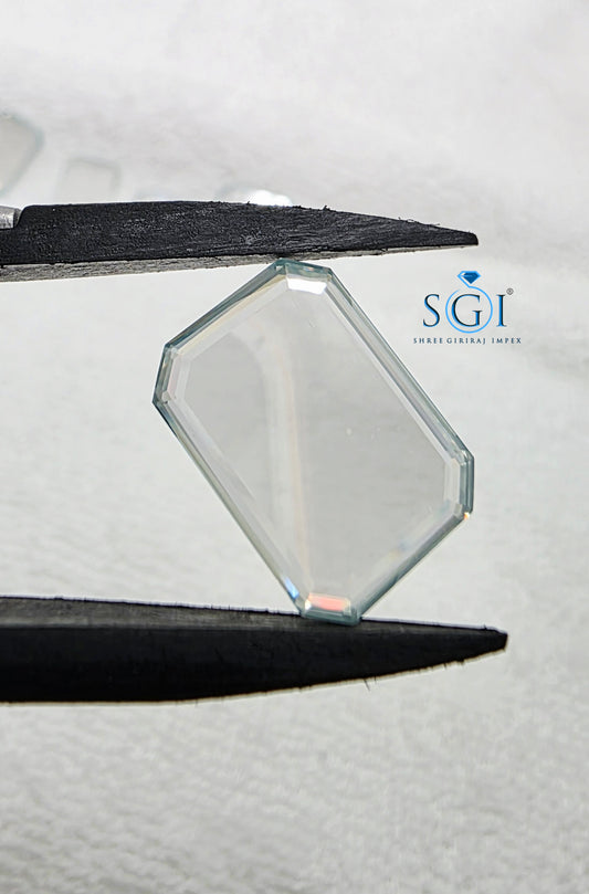 12CT Aqua Blue Portrait Cut Moissanite - Flat Surface Tablet for God Image & Custom Engraving