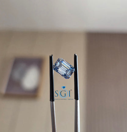2.90 Ct Light Blue Emerald Moissanite | Elegant Step-Cut Jewellery Gemstone