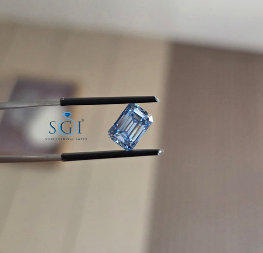2.90 Ct Light Blue Emerald Moissanite | Elegant Step-Cut Jewellery Gemstone