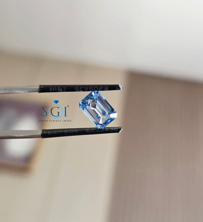 2.90 Ct Light Blue Emerald Moissanite | Elegant Step-Cut Jewellery Gemstone