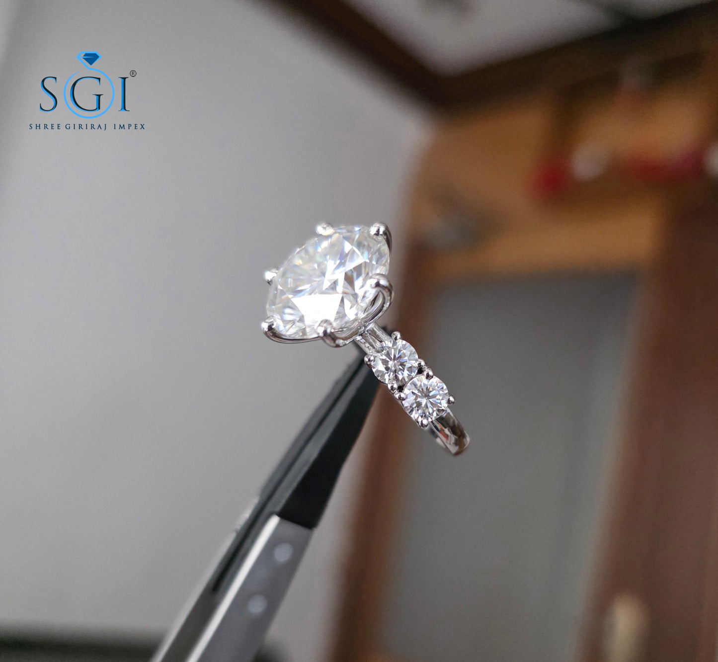 12.50 Ctw Moissanite 5 Stone Ring in 14K White Gold | Luxury Designer Fine Jewellery
