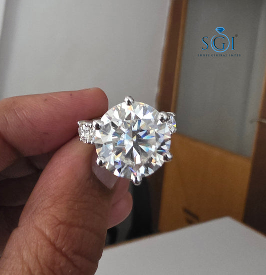 12.50 Ctw Moissanite 5 Stone Ring in 14K White Gold | Luxury Designer Fine Jewellery