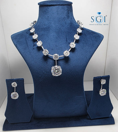 140 Ct Luxury Moissanite Diamond Solitaire Necklace Set | 19mm Center Stone & Matching Earrings | 925 Sterling Silver