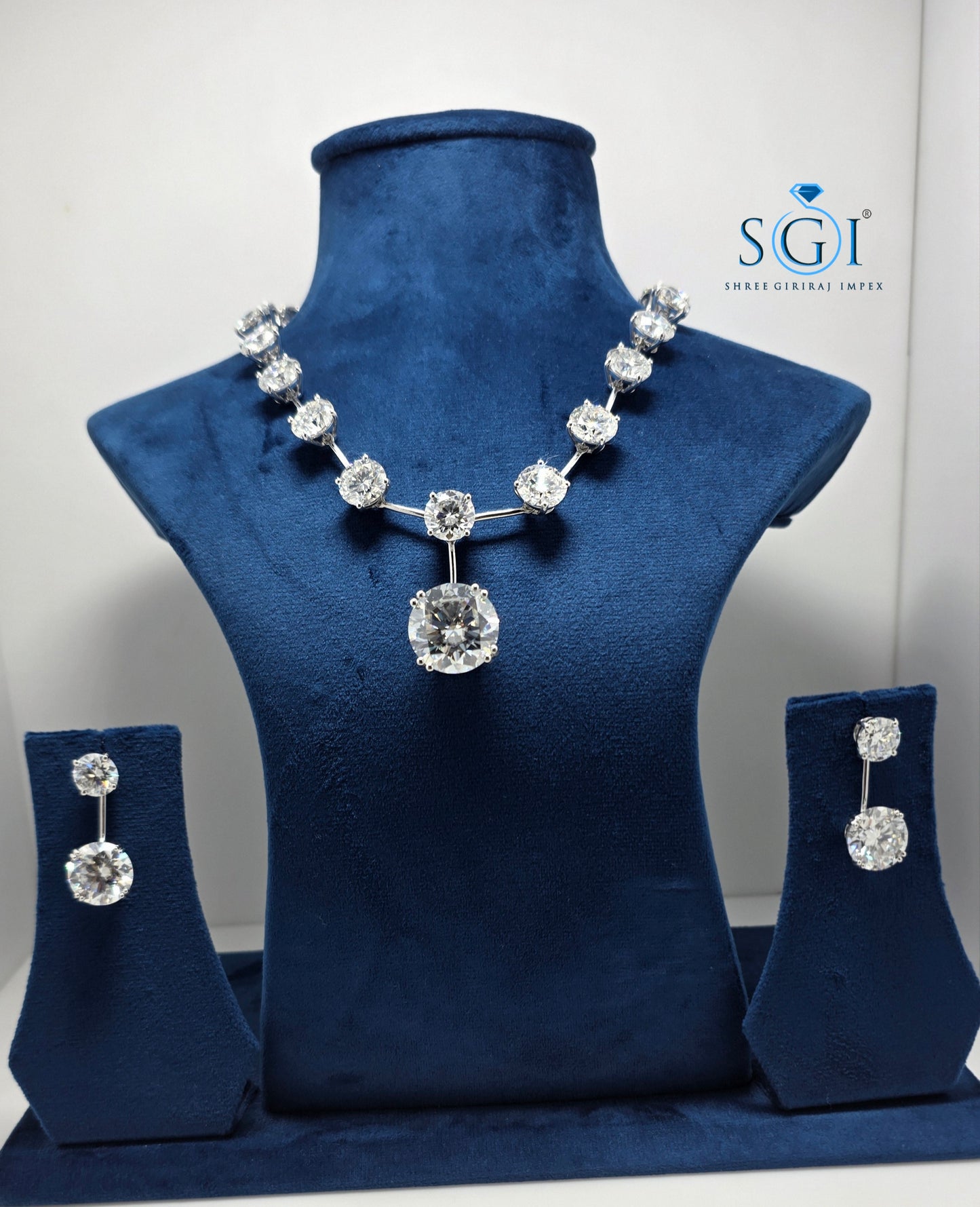 140 Ct Luxury Moissanite Diamond Solitaire Necklace Set | 19mm Center Stone & Matching Earrings | 925 Sterling Silver
