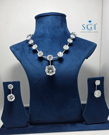 140 Ct Luxury Moissanite Diamond Solitaire Necklace Set | 19mm Center Stone & Matching Earrings | 925 Sterling Silver