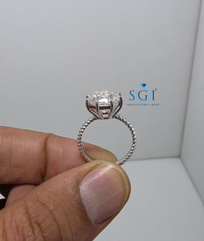 5.05 Ct 10.5mm Rose Cut Hexagon Moissanite Ring | 925 Sterling Silver Handmade