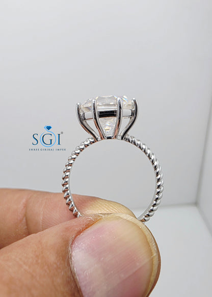 5.05 Ct 10.5mm Rose Cut Hexagon Moissanite Ring | 925 Sterling Silver Handmade