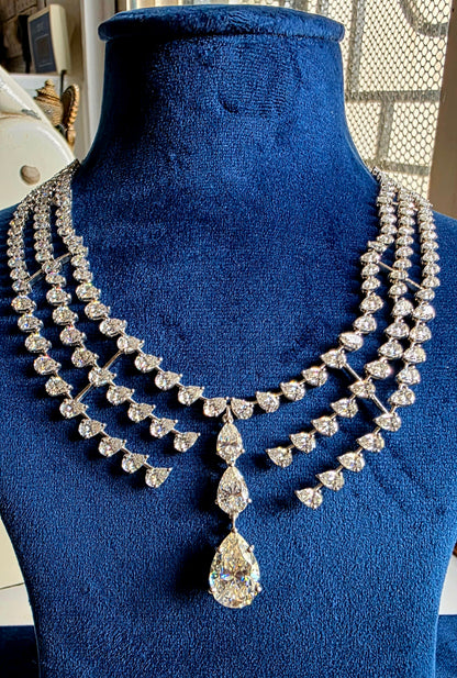 55 CTW Pear Shape Moissanite Necklace | 925 Sterling Silver Luxury Bridal Jewelry