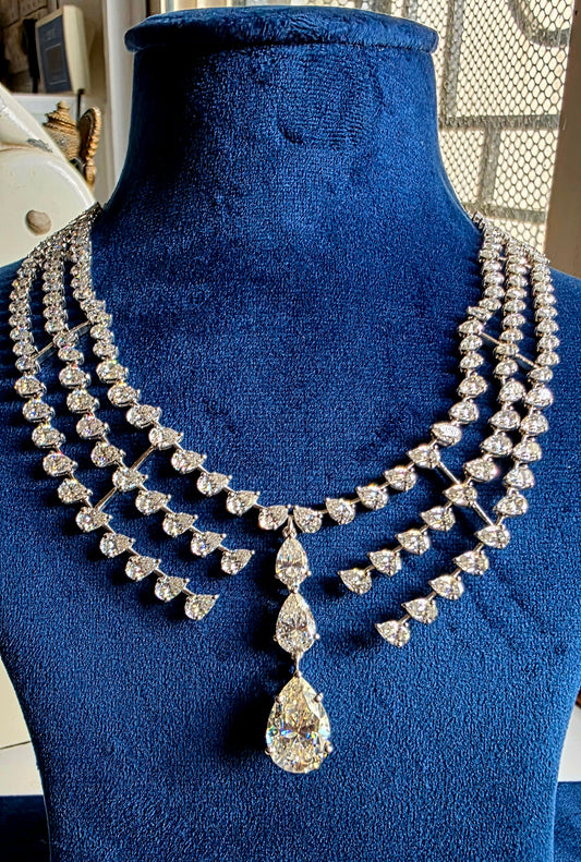 55 CTW Pear Shape Moissanite Necklace | 925 Sterling Silver Luxury Bridal Jewelry