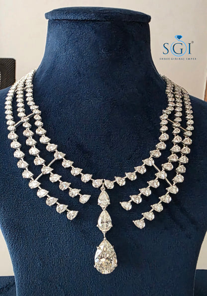 55 CTW Pear Shape Moissanite Necklace | 925 Sterling Silver Luxury Bridal Jewelry