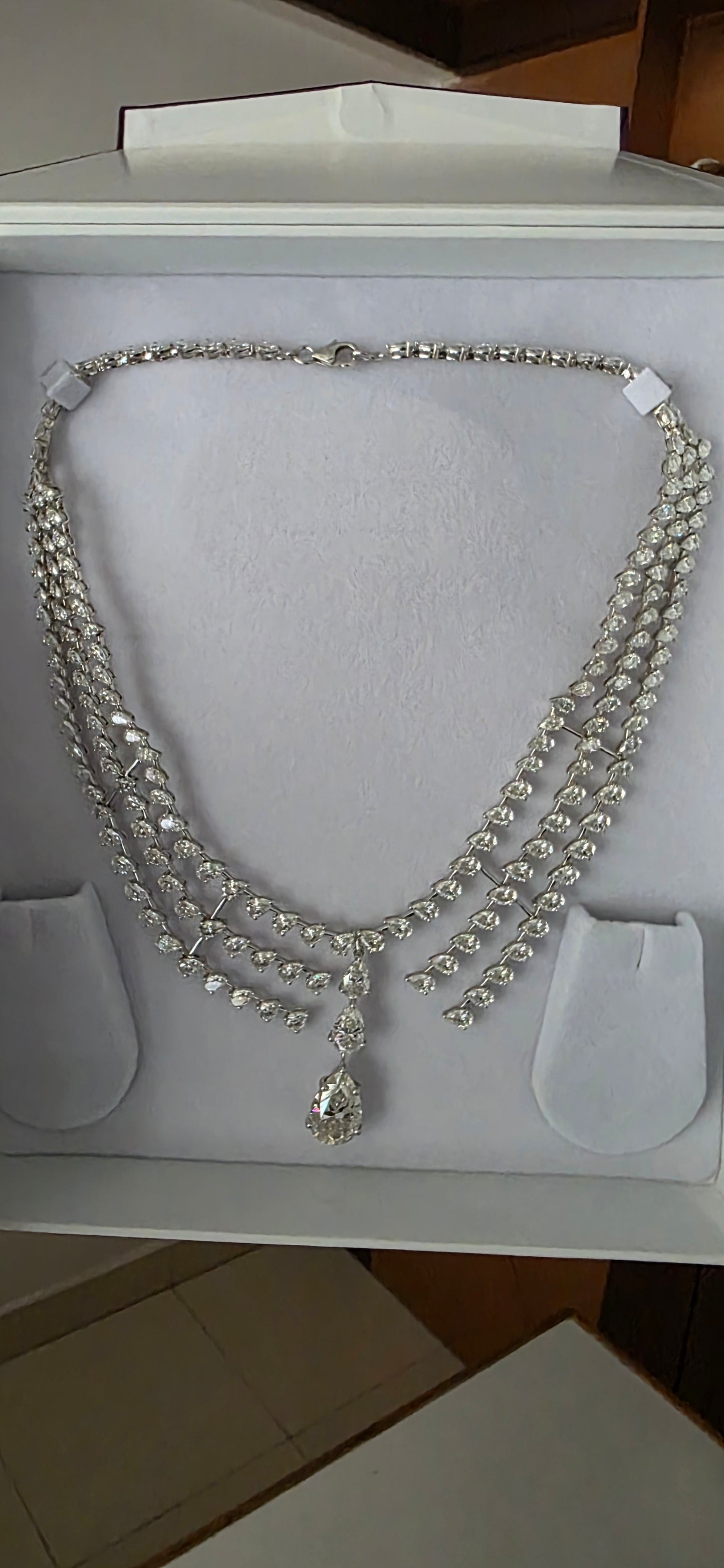 55 CTW Pear Shape Moissanite Necklace | 925 Sterling Silver Luxury Bridal Jewelry