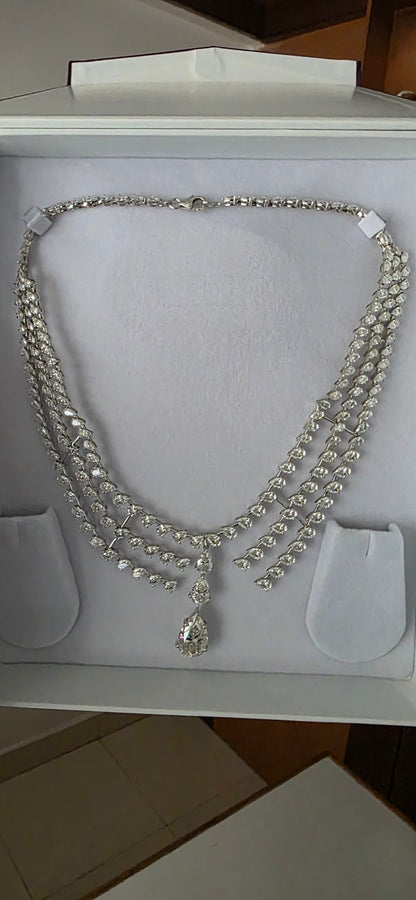 55 CTW Pear Shape Moissanite Necklace | 925 Sterling Silver Luxury Bridal Jewelry