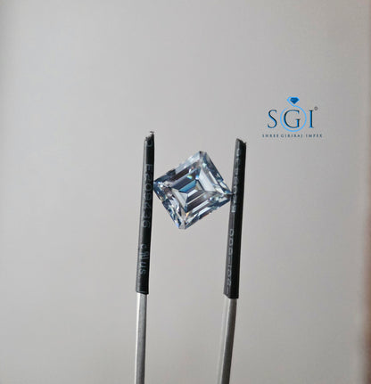 3.50 Ct Intense Blue Old Mine Asscher Cut Moissanite | Natural Color Loose Gemstone