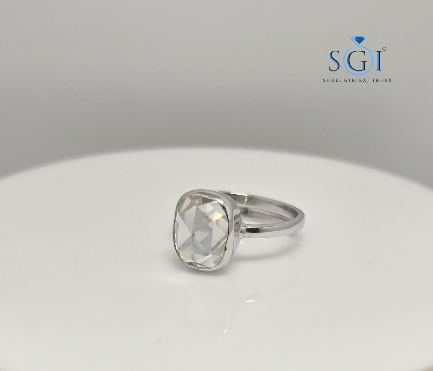 3.5ct Cushion Rose Cut Moissanite Engagement Ring: Adjustable Bezel Setting