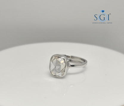 3.5ct Cushion Rose Cut Moissanite Engagement Ring: Adjustable Bezel Setting