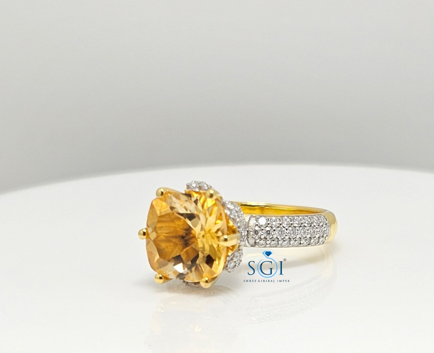 Fancy Yellow Topaz Engagement Ring: 14K Gold Moissanite Accent